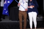 Charlie and Linda Mitchell with Australian Flag accepting 3rd Place Trophy-BJ8 Ph2-3